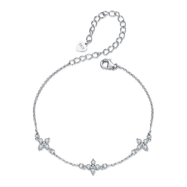 925 Sterling Silver & Plated White Gold Moissanite Bracelet 15+6cm for Women - 0