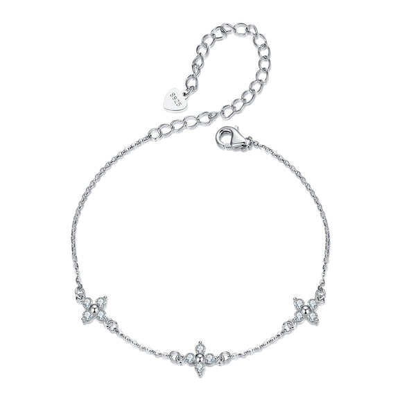 925 Sterling Silver & Plated White Gold Moissanite Bracelet 15+6cm for Women