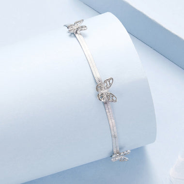 925 Sterling Silver Plated White Gold Adjustable Bracelet for Women - 0
