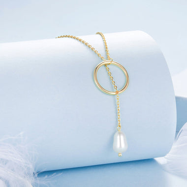 925 Sterling Silver Necklace with Gold Plated Freshwater Pearl - 60cm Length - 0