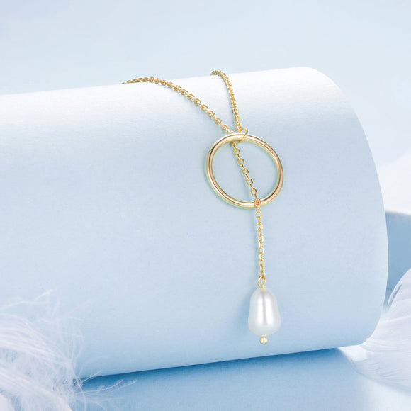 925 Sterling Silver Necklace with Gold Plated Freshwater Pearl - 60cm Length