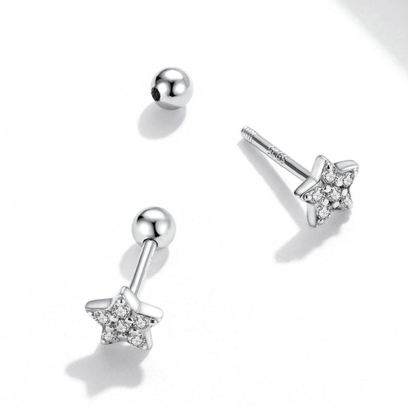 925 Sterling Silver Earrings with Pavé Setting CZ and Platinum Plating - 0.5cm for Women