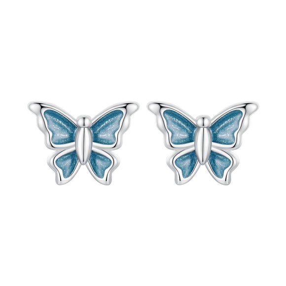 S925 Sterling Silver Earrings with Enamel Process, 6*8mm, Plated Platinum for Women