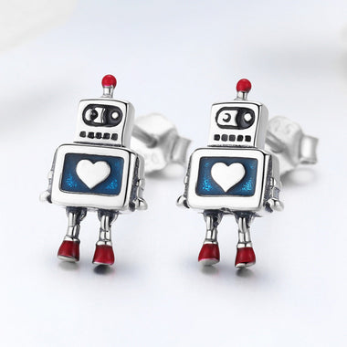 925 Sterling Silver 1.3cm Oxidized Enamel Earrings for Women - 0