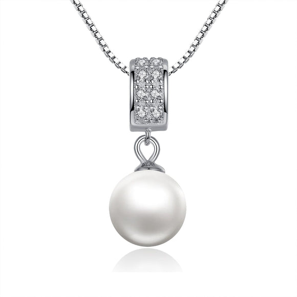925 Sterling Silver Necklace with Quality Shell Pearl and Pavé Setting CZ