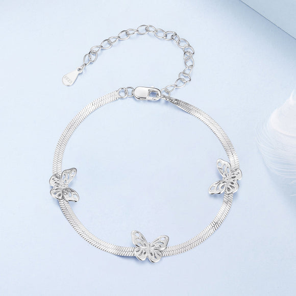 925 Sterling Silver Plated White Gold Adjustable Bracelet for Women