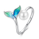 925 Sterling Silver Enamel White Gold Plated Fishtail Ring with Quality Shell Pearl for Women-1