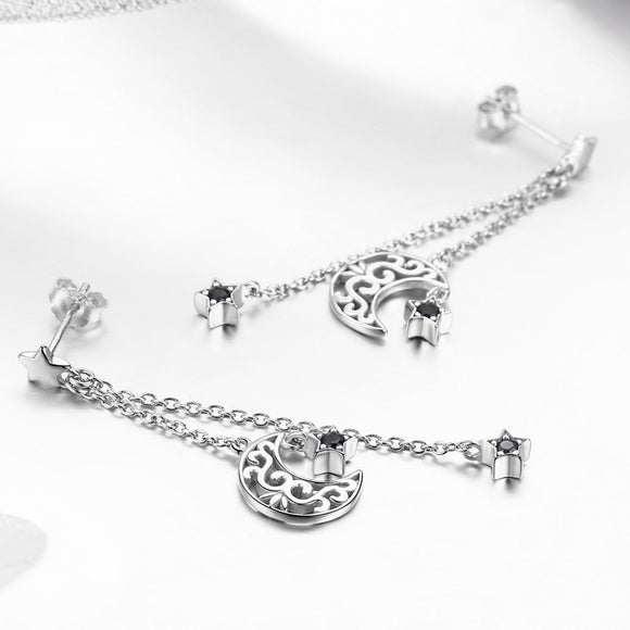 925 Sterling Silver Earrings with Plated Platinum and CZ - 4.4 x 1.0 cm for Women