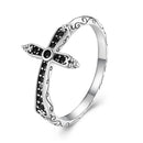 925 Sterling Silver Oxidized Ring with Pavé Setting CZ, Size 6.0 for Women-2