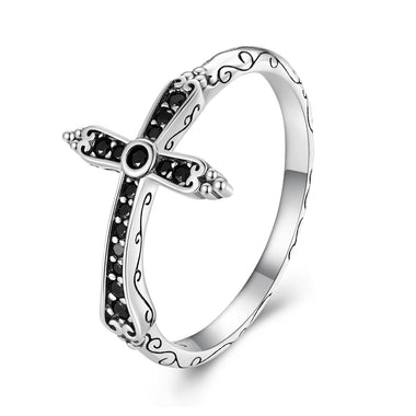 925 Sterling Silver Oxidized Ring with Pavé Setting CZ, Size 6.0 for Women - 0