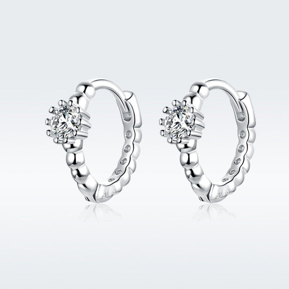 925 Sterling Silver Earrings with Pavé Setting CZ - 1cm for Women