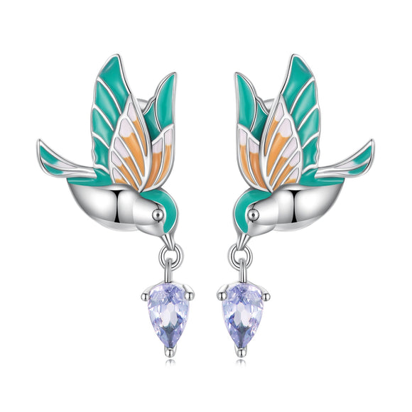 925 Sterling Silver Enamel Pavé Setting CZ Earrings