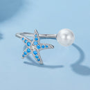 925 Sterling Silver White Gold Plated Quality Shell Pearl Starfish Ring for Women-3
