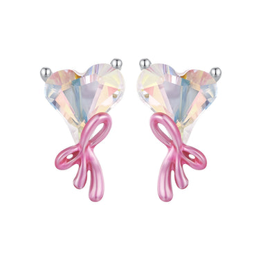 925 Sterling Silver Enamel Earrings with Transparent Glass for Women