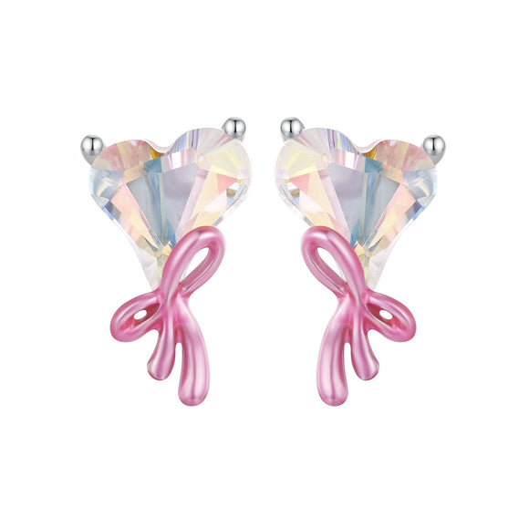 925 Sterling Silver Enamel Earrings with Transparent Glass for Women