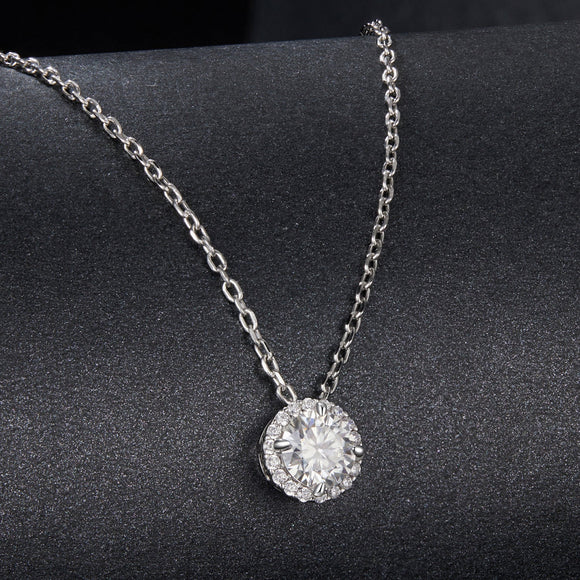 925 Sterling Silver Moissanite Necklace 40+5cm with Pavé Setting for Women