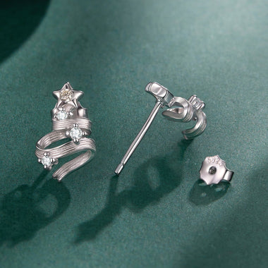 925 Sterling Silver Earrings with White Gold Plating and CZ - 0