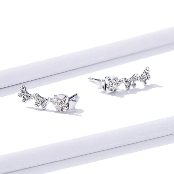 925 Sterling Silver Earrings - 1.4x0.5 cm - Platinum Plated for Women