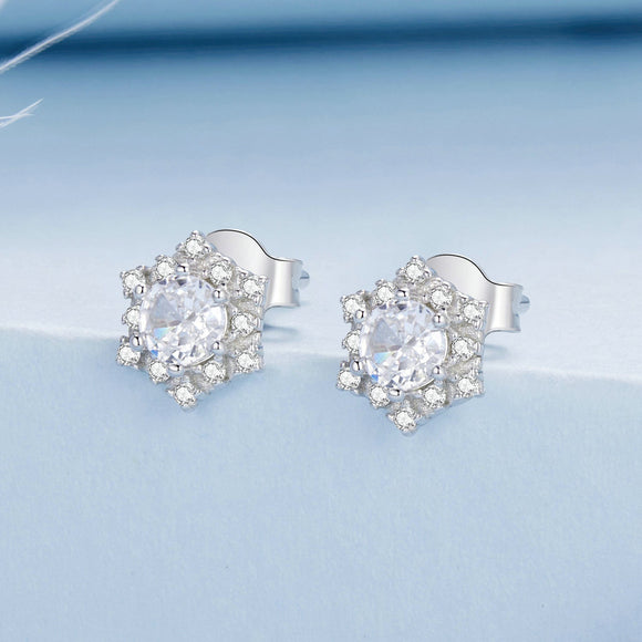 925 Sterling Silver Pavé Setting CZ Platinum Plated Earrings