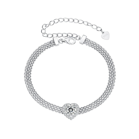 925 Sterling Silver & 1 Carat Moissanite & CZ White Gold Plated Bracelet for Women