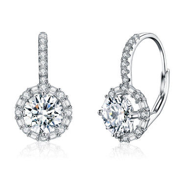 925 Sterling Silver Moissanite Earrings with Pavé Setting, 1.9x1.0cm for Women - 0