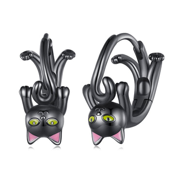 925 Sterling Silver Enamel Black Gold Earrings for Women - 0