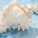 925 Sterling Silver Necklace with Sea Stone and Pavé CZ, 40+5cm, Plated White Gold for Women-2