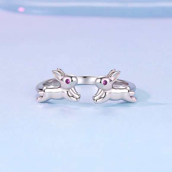925 Sterling Silver Rabbit Ring with Pavé Setting CZ in White Gold for Women