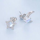 925 Sterling Silver White Gold Plated Moonstone & CZ Earrings-3