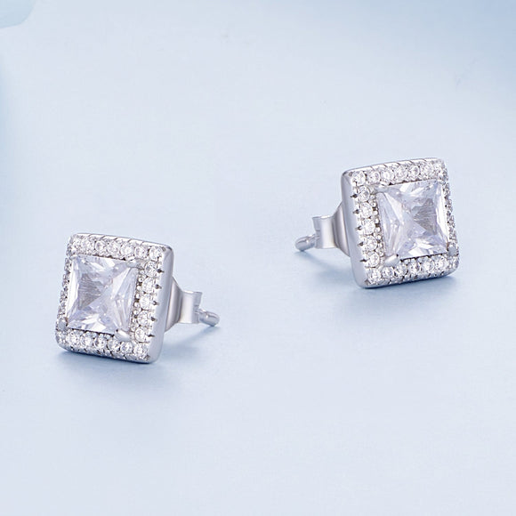 925 Sterling Silver Earrings with Pavé Setting CZ and Platinum Plating.