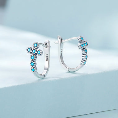 925 Sterling Silver Turquoise Earrings 1.5x0.7cm Oxidized Silver for Women - 0