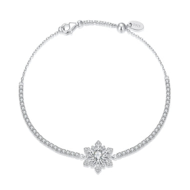 925 Sterling Silver Adjustable Bracelet with Pavé Setting CZ and White Gold Plating for Women