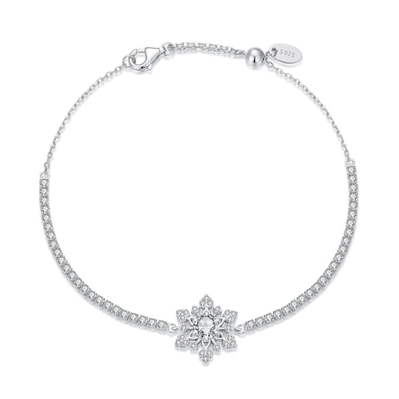 925 Sterling Silver Adjustable Bracelet with Pavé Setting CZ and White Gold Plating for Women