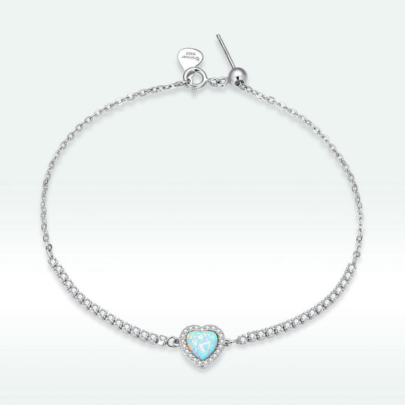 925 Sterling Silver Adjustable Bracelet with Translucent Opal and CZ for Women