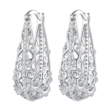 925 Sterling Silver Earrings with Pavé Set CZ, 2.5cm x 0.8cm, for Women