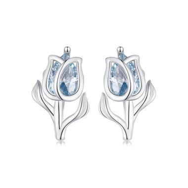 925 Sterling Silver Synthetic Spinel Earrings with Platinum Plating - 12x7mm - 0