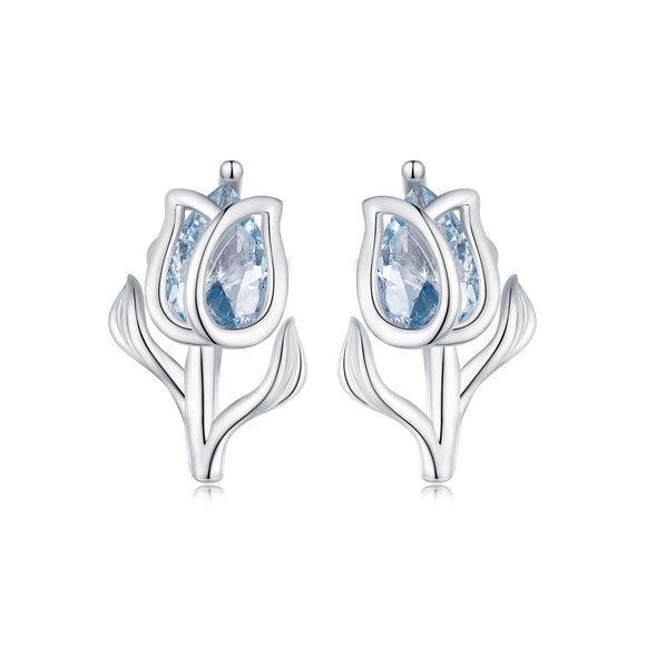 925 Sterling Silver Synthetic Spinel Earrings with Platinum Plating - 12x7mm