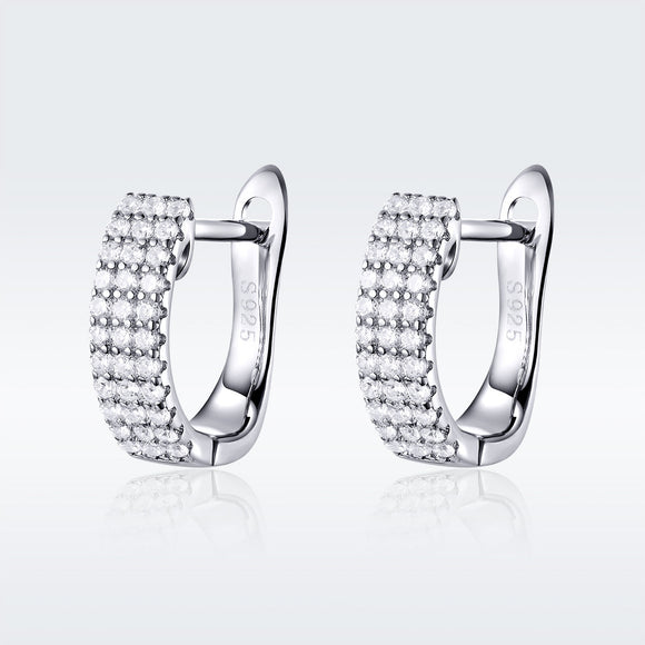 925 Sterling Silver Earrings with Pavé Setting CZ 1.3*0.4cm