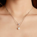 925 Sterling Silver Moissanite & Quality Shell Pearl Necklace for Women - 40+5cm, White Gold Plated-7