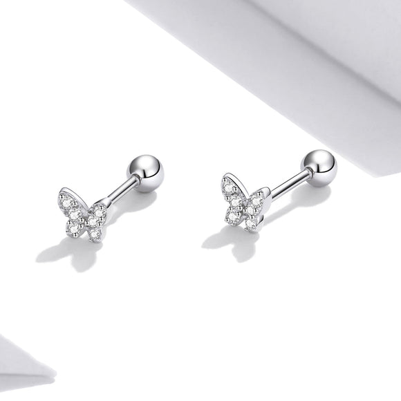 925 Sterling Silver Earrings with CZ in Pavé Setting - 0.4*0.5cm - Women