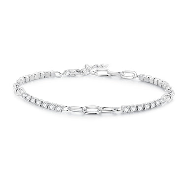 925 Sterling Silver Bracelet with Pavé Setting CZ, Platinum Plated, 14.5+3cm, for Women - 0