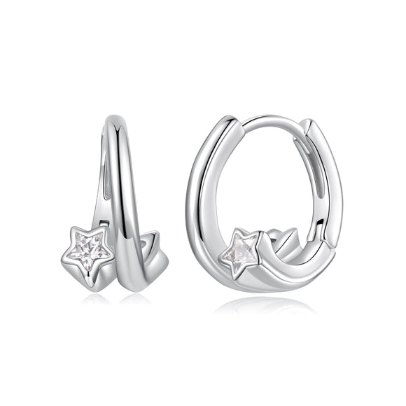 925 Sterling Silver Earrings with White Gold Plating and CZ