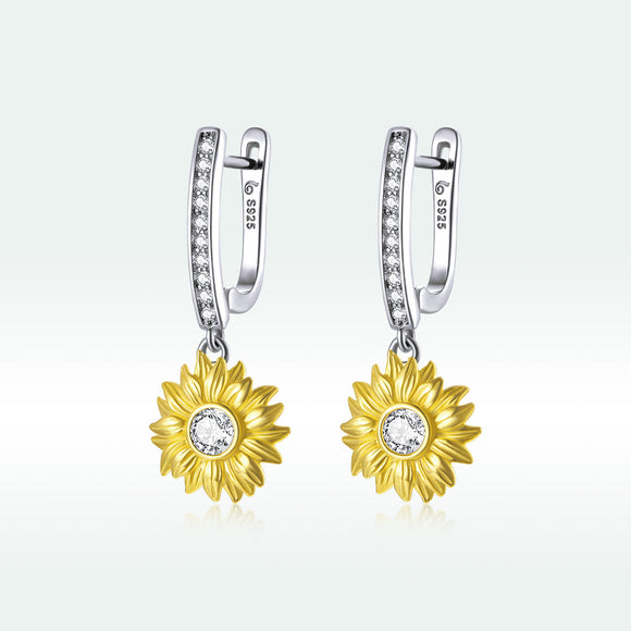 S925 Sterling Silver Plated Gold Pavé Setting CZ Earrings