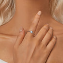 925 Sterling Silver + Plated White Gold Larimar Ring - Style E - 1.6mm Width-7