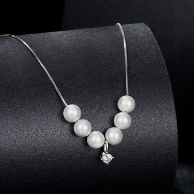 925 Sterling Silver Moissanite & Quality Shell Pearl Adjustable Necklace for Women - 0