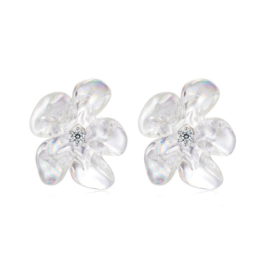925 Sterling Silver Earrings with Pavé Setting CZ and Resin, 2.5x2.1cm for Women