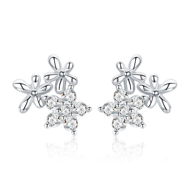 925 Sterling Silver Earrings with CZ in Pavé Setting, 0.6*0.7cm for Women