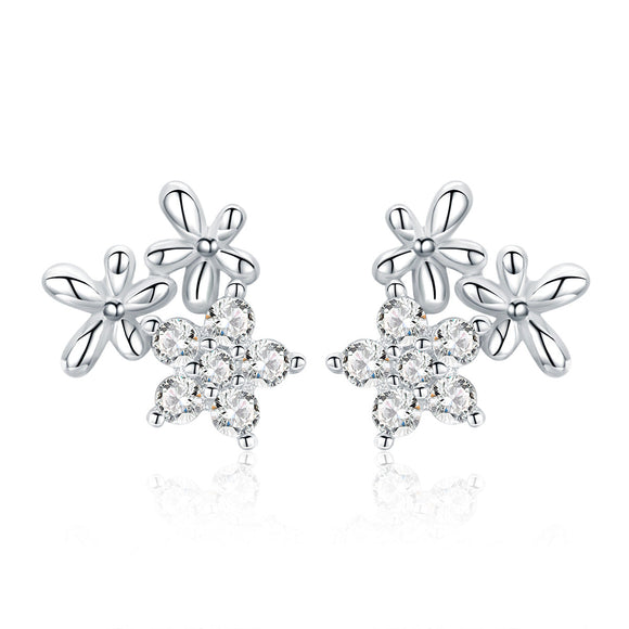 925 Sterling Silver Earrings with CZ in Pavé Setting, 0.6*0.7cm for Women
