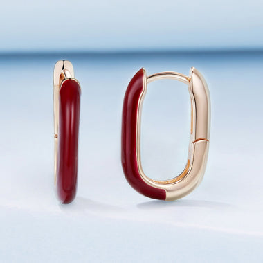 925 Sterling Silver Plated Rose Gold Enamel Earrings for Women - 0