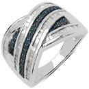 1.02 Carat Genuine Blue Diamond & White Diamond .925 Sterling Silver Ring-1